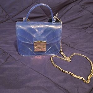 NWT-Elegant Blue Transparent Clutch with Gold Chain